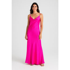 Bardo Collective Hot Pink Silk Maxi Dress Sz S Barbiecore Wedding Night Out